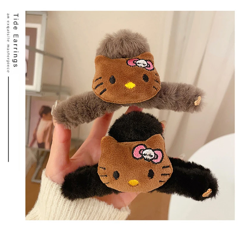 Cartoon Sanrio Hello Kitty Hairclip Women Plush Soft Hairpins Anime Hair Claws Girl Kawaii Fashion Hair Accessory Kids Xmas Gift