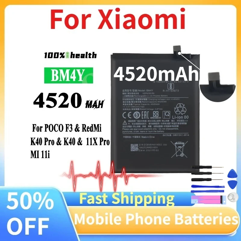 Brand New BM4Y 4520mAh 4.45V Mobile Phone Batteries for Xiaomi Poco F3 for Redmi K40 Pro K40pro 11x Pro 11i Replacement Battery