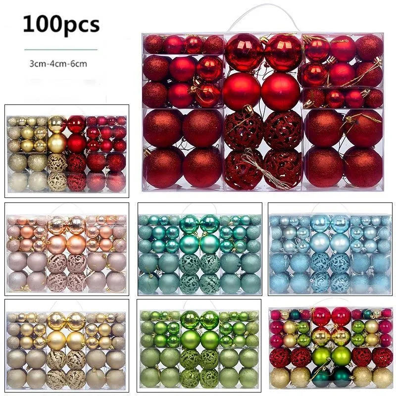 100pcs Set Christmas Decorations Electroplated Christmas Ball Tree Pendant 346cm Hollow Out Electroplated Plastic Ball Gift New