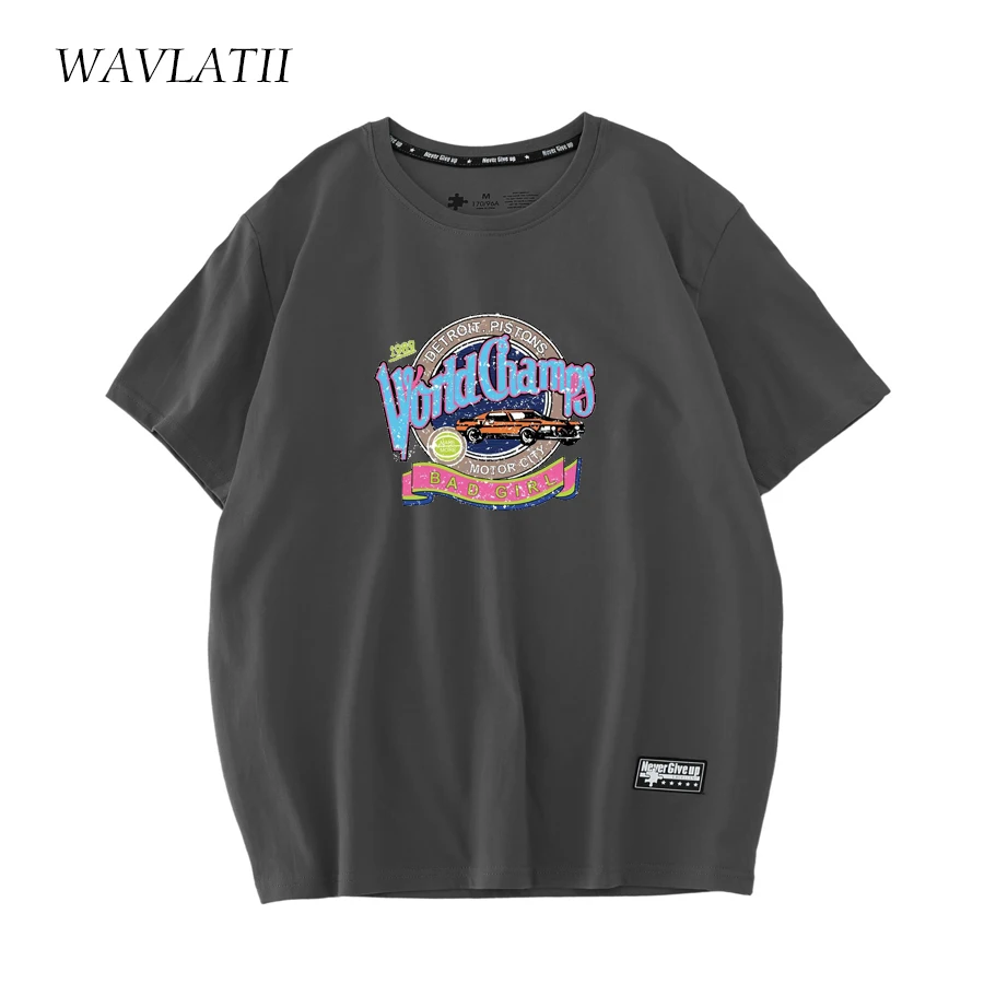 WAVLATII New Women Fashion Printed T Shirts Purple Cotton Casual Short Sleeve Tees for Female Streetwear Summer Tops WT2229