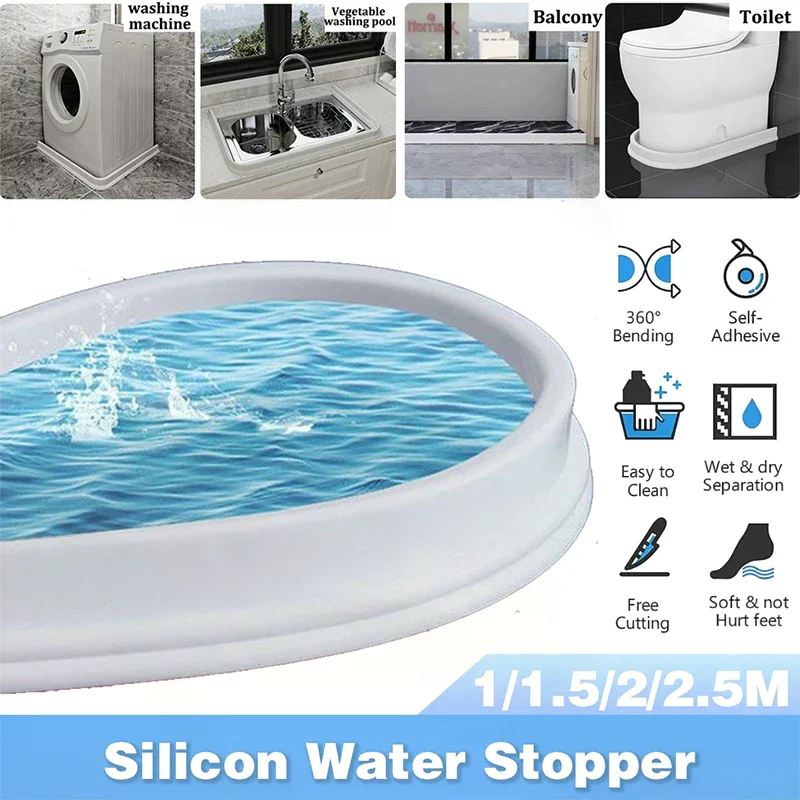 Self-adhesive Kitchen Bathroom Water Retaining Strip Bendable Shower Silicone Water Barrier For Shower