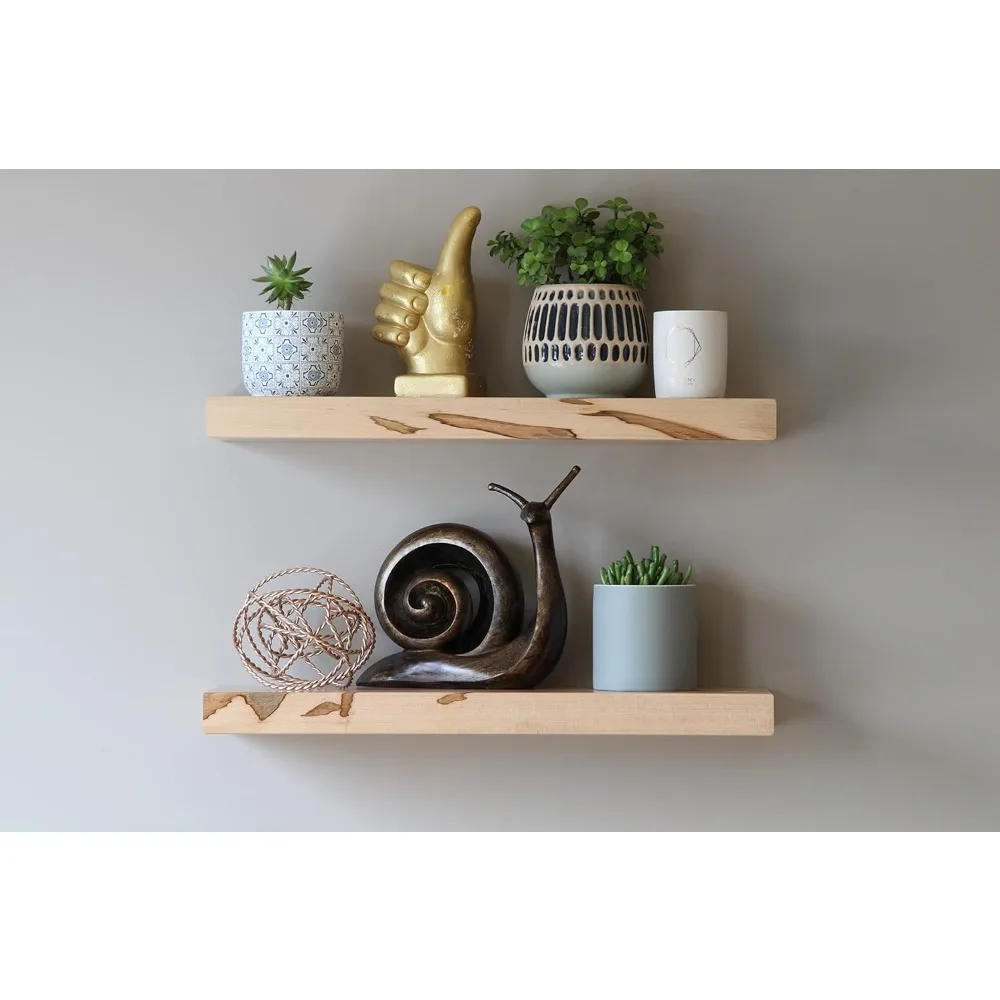 Modern Hardwood Floating Accent Shelves | Wormy Maple | Furniture Grade Clear Coat | Amish Handcrafted,