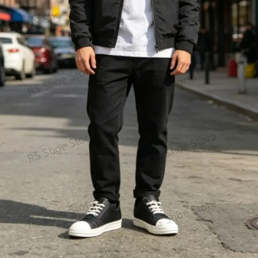 

Ro Men Shoes Black Leather Low Top Shoe Lace Up Women Casual Sneaker Classic Design Cowhide Flat Sneakers