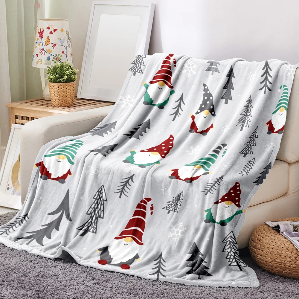 1PC Christmas Dwarf and Pine Print Blanket-Made of soft, fluffy flannel, perfect for a sofa, bed or lounge chair. Ideal for Chri