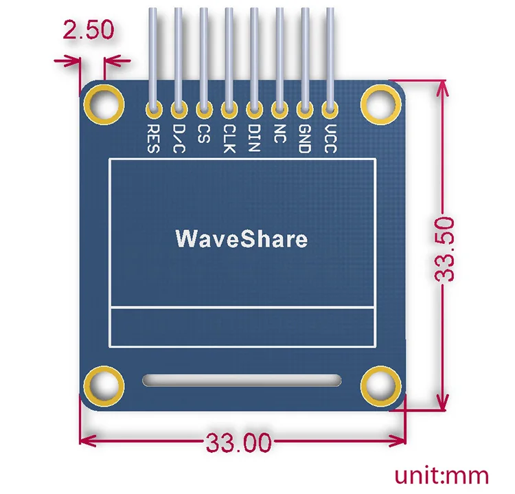 Waveshare 0,96 polegadas OLED (A) SPI I2C Interface Pinheader horizontal angular para Raspberry Pi Jetson Nano