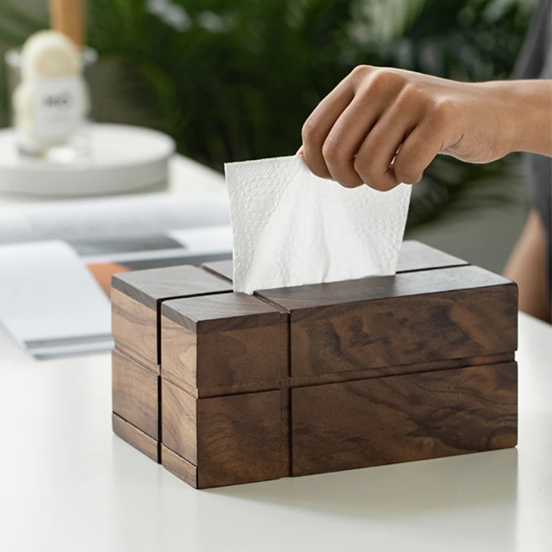 

Functional Solid Wood Tissue Box for Home Use and Storage Living Room High-grade Walnut Wood Tissue Box with Retro Style