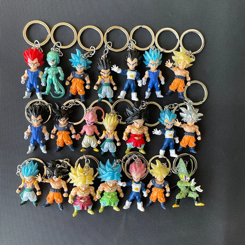 21Pcs/Set Anime Dragon Ball Cartoon Figure Keychain Son Goku Vegeta PVC Action Model Pendant Decor Kids Fashion Trendy Toy Gifts