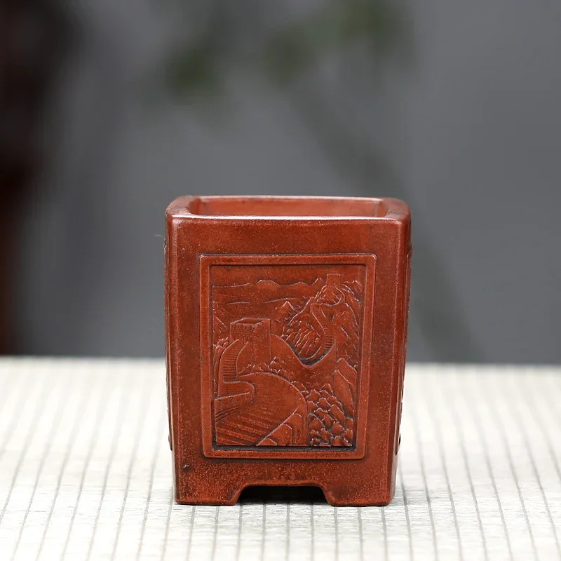 yesCeramic Square Bonsai Pot,Great Wall, Traditional Chinese Shape,Garden, Home Table Decoration