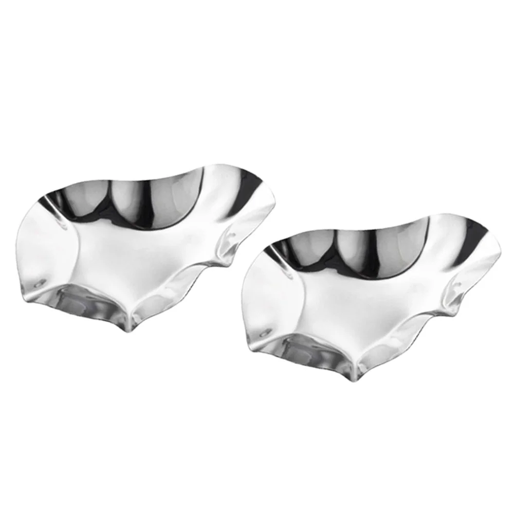 

2 Pcs Condiment Oyster Dish Serving Tray Stainless Steel Pinch Bowls Seasonings Unique Sauce Dishes