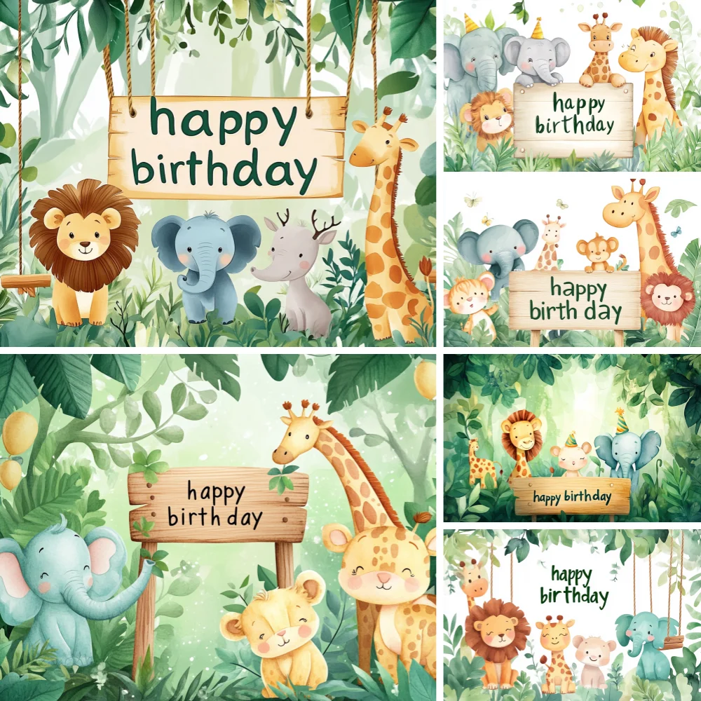 

Jungle Safari Elephant Giraffe Birthday Party Customized Poster Photozone Photo Background Photographic Backdrops