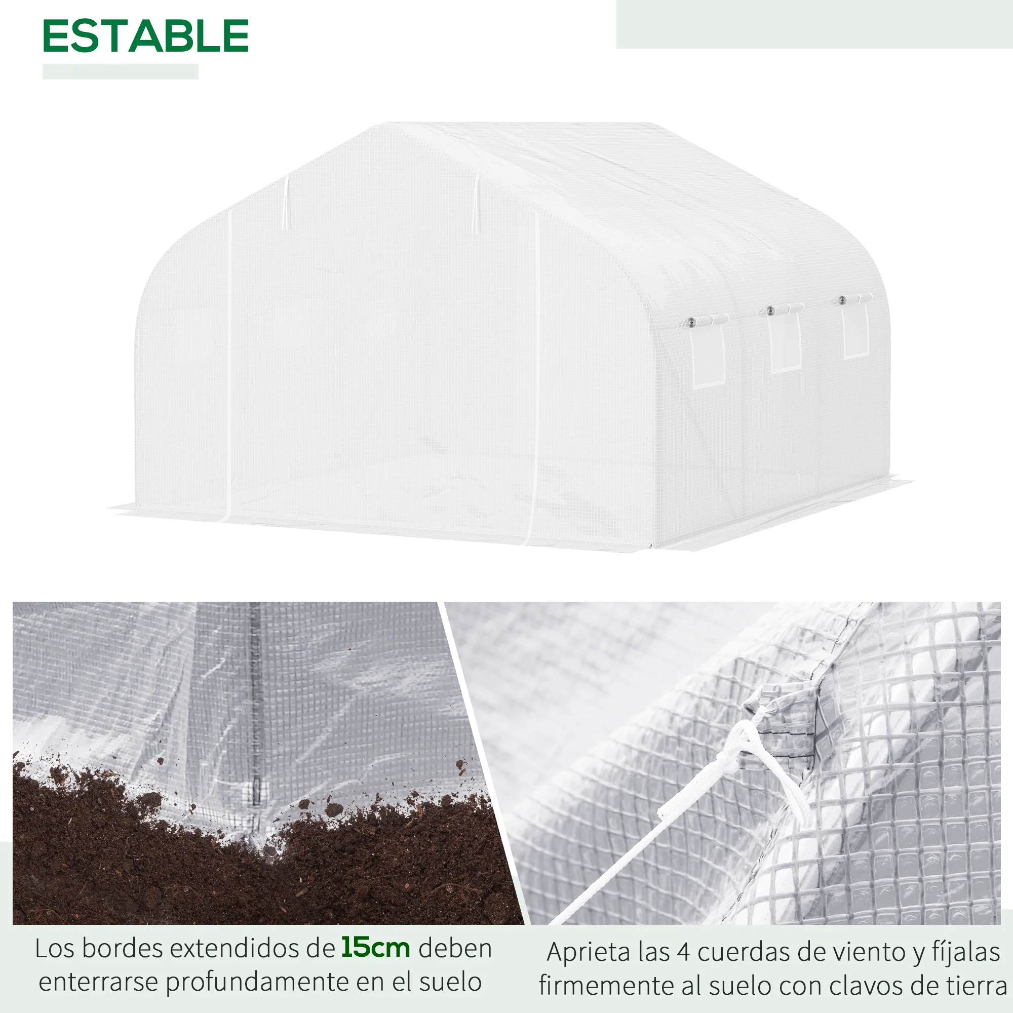 Image 6: Serre tunnel Outsunny 3,5 x 3 x 2 m serre de jardin avec 6 fenêtres et couvercle en polyéthylène Pe 140 G/M2 blanc