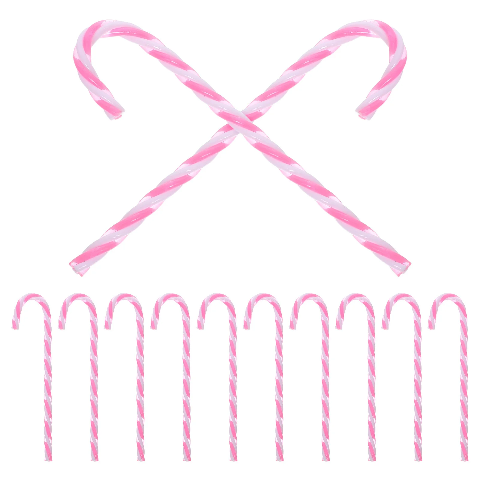 

12Pcs Christmas Candy Canes Ornament Pink Twisted Crutch Spiral Wave Pattern Xmas Tree Hanging Decorations Holiday Party Decor