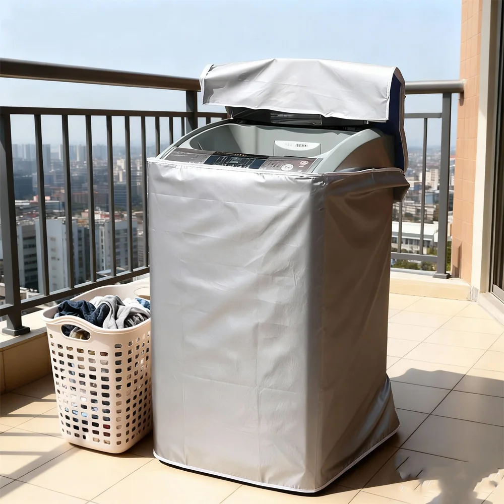 Wasserdichte Waschmaschinen-Abdeckung, Sonnenschutz Staubdichte Silberbeschichtete Stoffhülle, Allwetterschutz für Außenbereich und Balkon – Detail 4