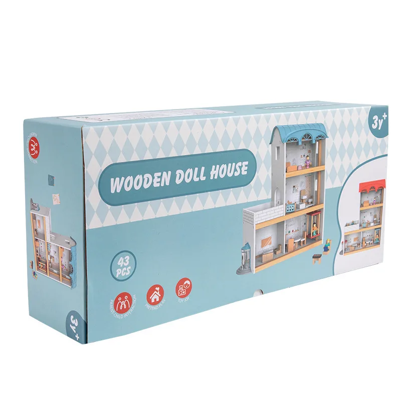 خشبية لتقوم بها بنفسك لعبة فتاة مونتيسوري قلعة الأميرة فيلا بيت الدمية الكبير أطقم منمذجة دمى اكسسوارات دمية مع ألعاب الأثاث