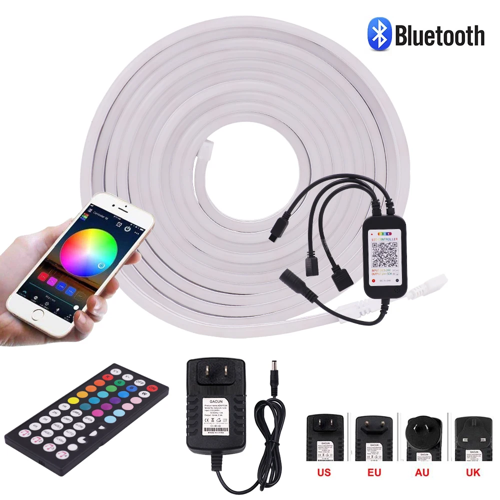 Tuya Smart WiFi RGB Neon Strip DC12V Color Changeable Music Bluetooth/IR Voice Control Flexible Silicone LED Tape Strip Light