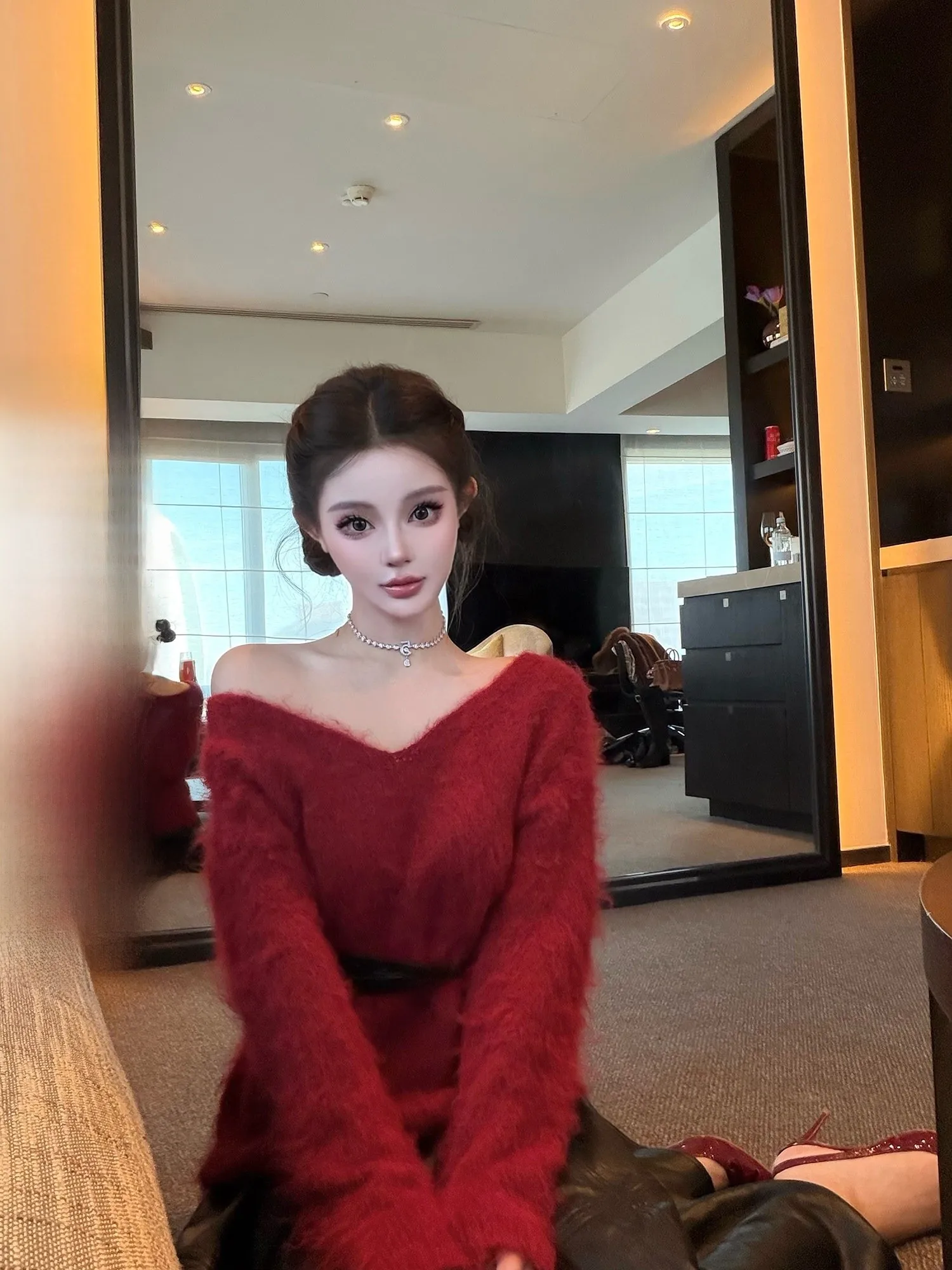 

Мягкий вельветовый корейский женский вязаный шерстяной свитер с флисовой подкладкой, длинными рукавами, круглым вырезом, свободного кроя, осенне-зимний, модный, с узором оленя