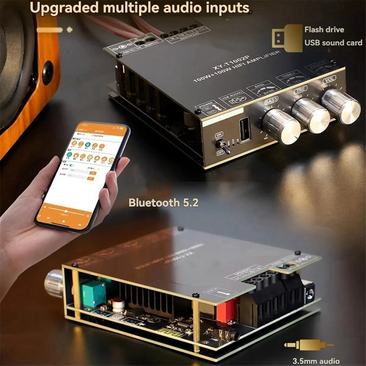 

T1002P Upgrade 100Wx2 Bluetooth Digital Amplifier Board Audio Stereo Equalizer High Adjustment TPA3221 Ultra 3116 C