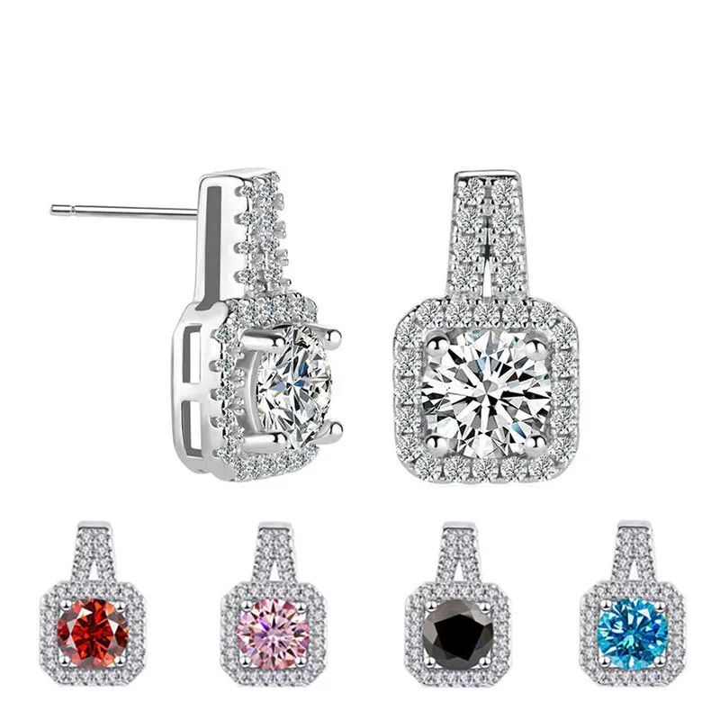 

Butterflykiss 1CT Moissanite 925Sterling Silver Stud Earrings Square Earrings Multicolor D Color Fine Jewelry Wedding Party Gift