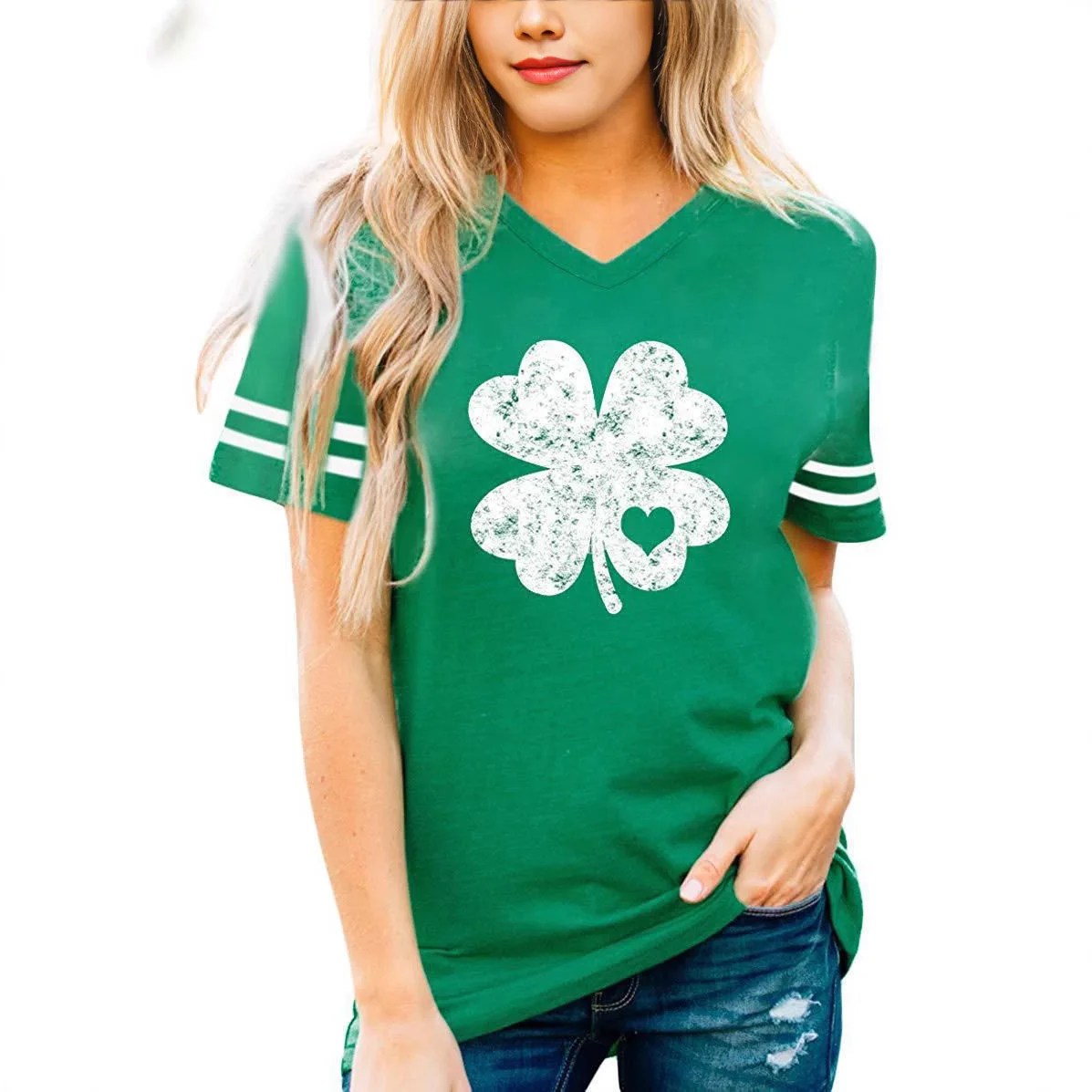 

Женская футболка с V-образным вырезом и коротким рукавом, с принтом на тему Дня Святого Патрика, облегающий хлопковый топ, модный весенний маст-хэв.