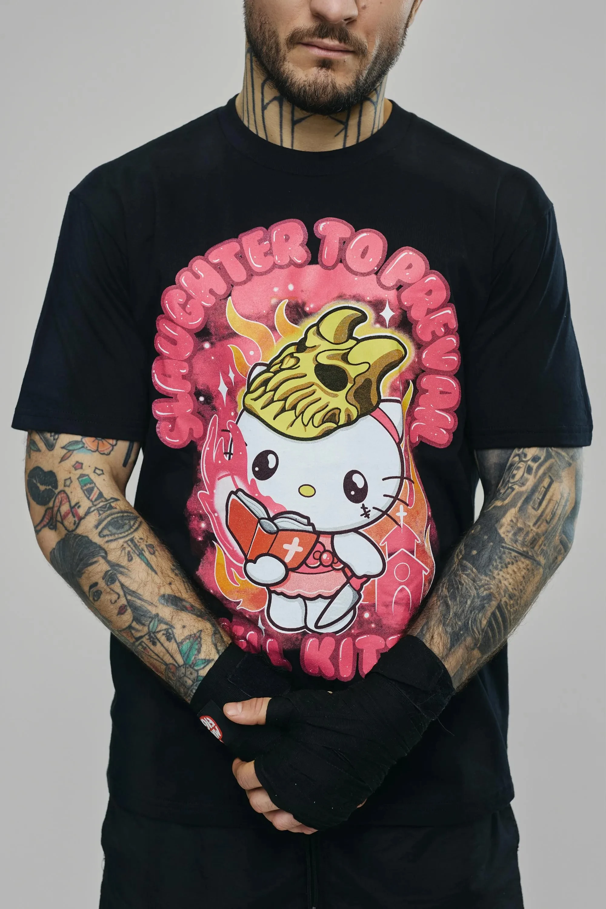 الضحك لتسود الجحيم كيتي تي شيرت النساء الرجال عادية القطن المتضخم Y2k قصيرة الأكمام الأزواج Unsex عالية الجودة كوع تي أنثى #1