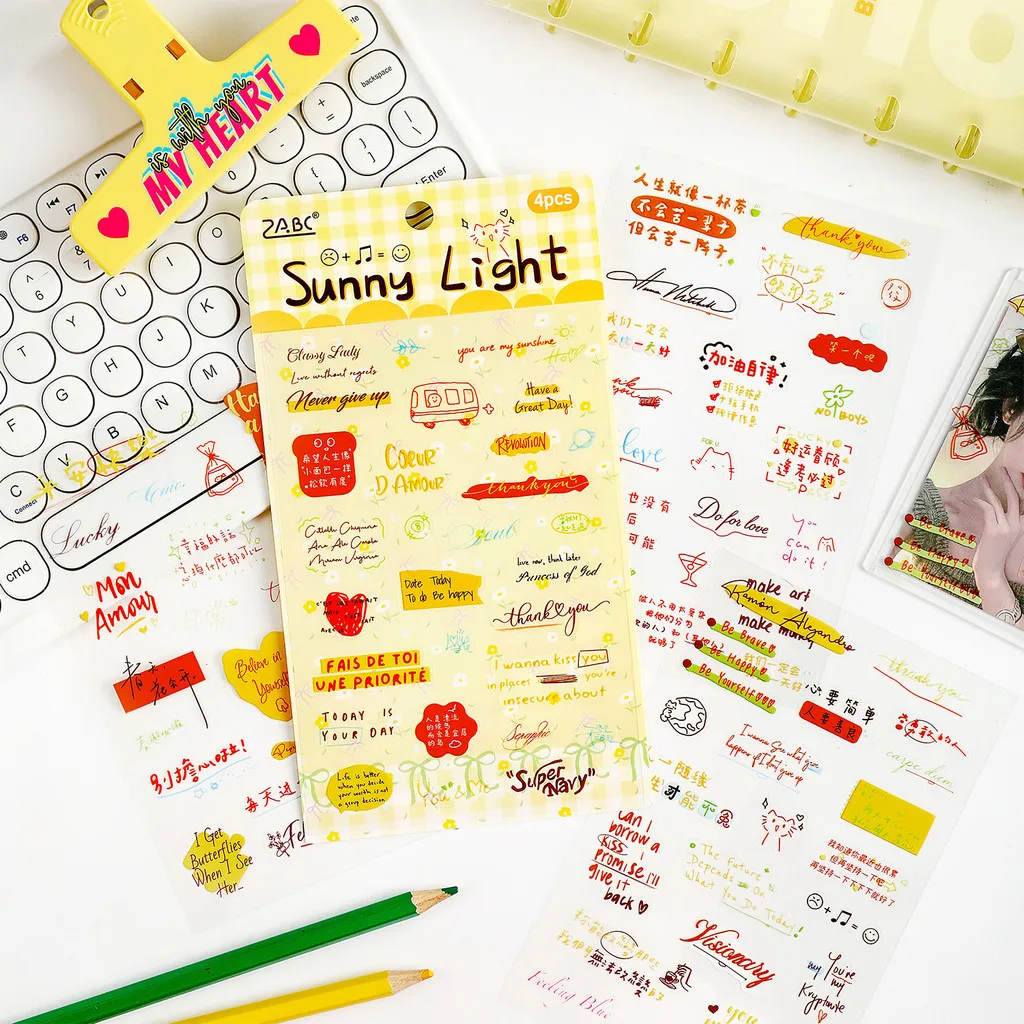 4sheets PET Embelishment Sticker Die Cut Sticker Pack DIY Basic Decoration Handmade Scrapbooking Supplies