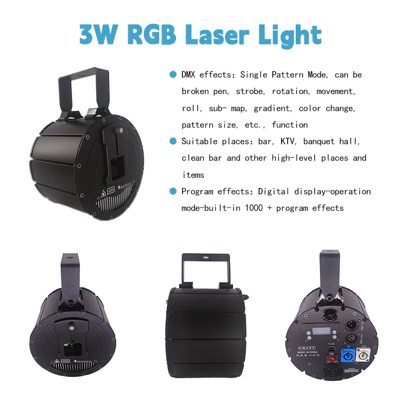 RGB Round-Shaped 3W Stage Laser Lights Free-Stitching LED Lamp for Night Club Concerts DJ Parties Hotels with DMX512 Control