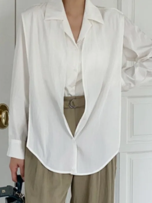 Ele Doppio Strato Drappeggiato Lungo Sve Pendolarismo irt Versatile Indossare Design Chic Lazy Sle Busin Casual Loose Fit irt