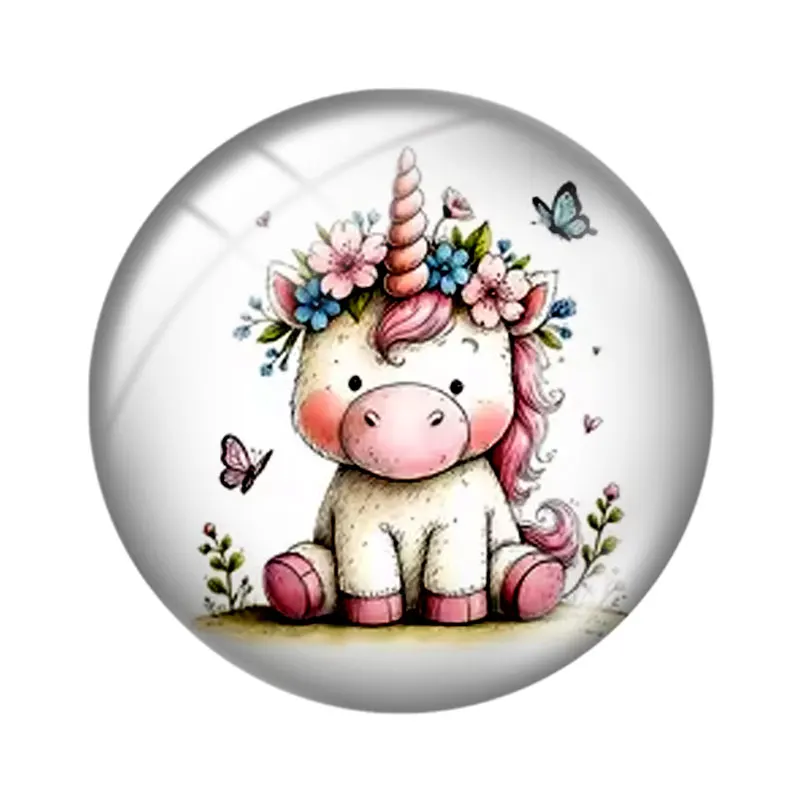 Fantasy Flower Unicorn  12/18/20/25mm glass cabochon  bracelet pendant rings for jewelry demo earrings back Making findings
