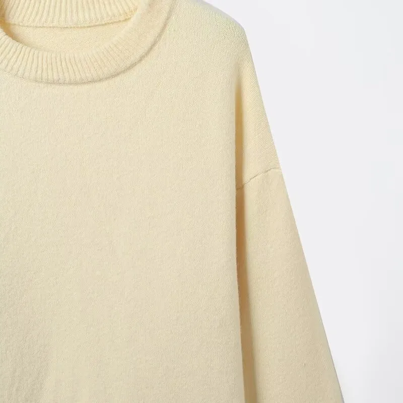 Autunno donna morbido pullover casual semplice maglia O collo maniche lunghe tinta unita maglione corto top femminili