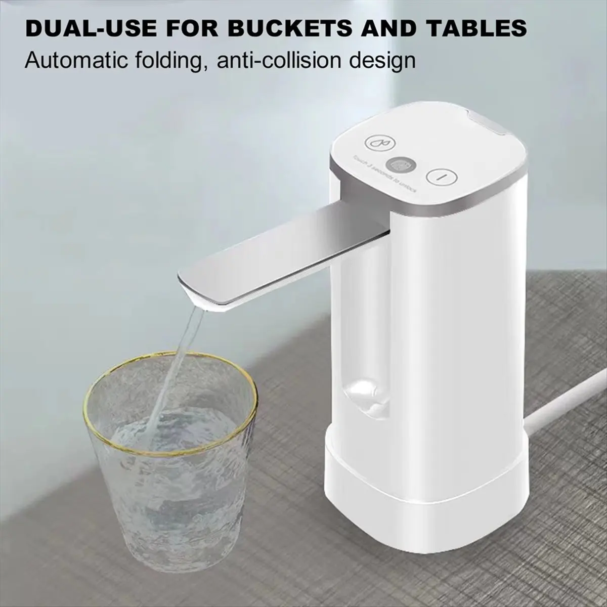Electric Water Pump 3 Modes Folding Water Suction Pump USB-C Charging Portable Water Jug Pump for Home Office RV Camping A