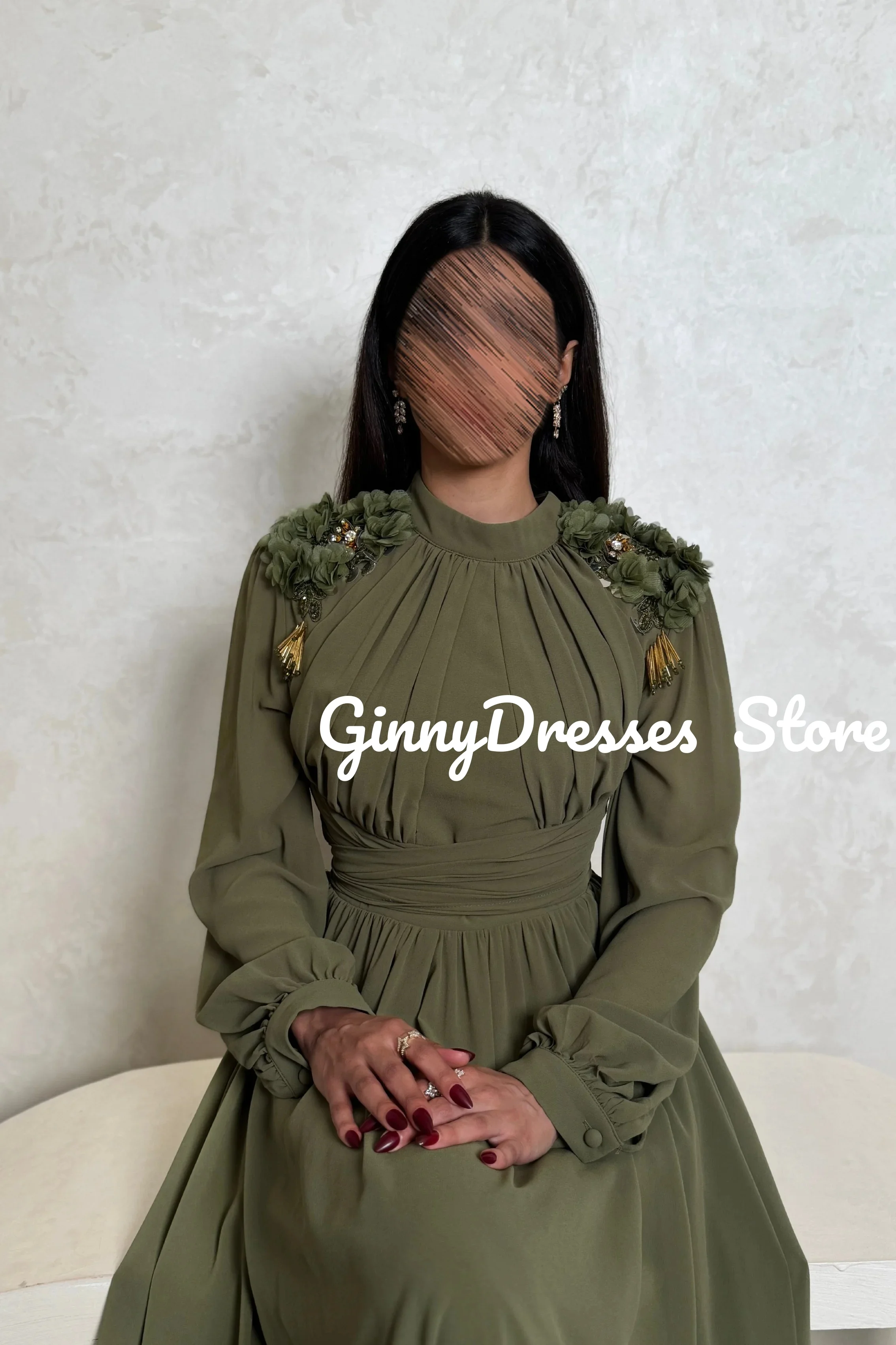 

Elegant Customize A-Line Evening Dress Scoop Neckline Beadings Prom Dresses Long Sleeves Zipper Up Formal Occasion Dresses