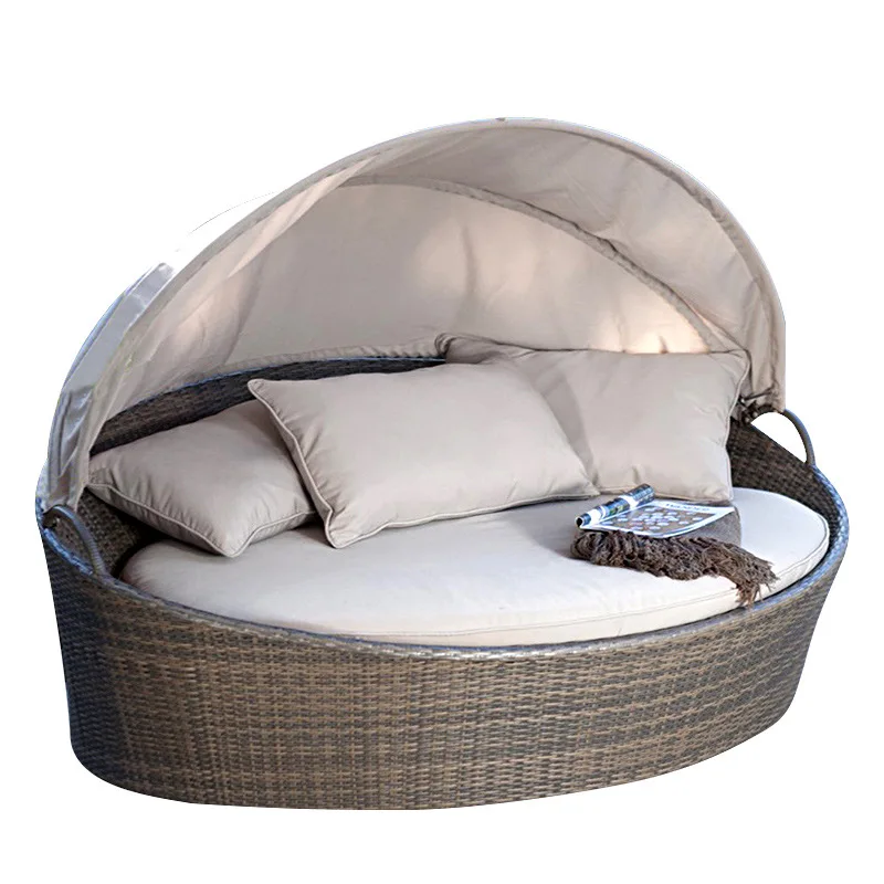 

Экологически чистая дневная кровать, пляжный шезлонг с лозой, уличная мебель, плетеная с навесом, круглая лежачая палатка для спальни