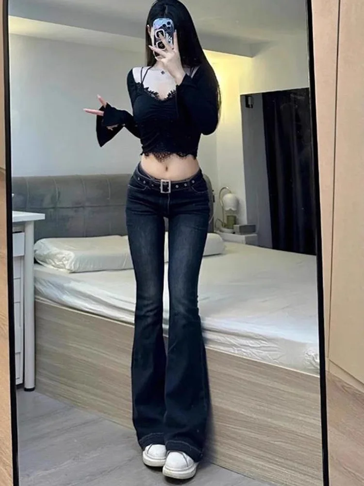 

American Style High Waist Bell Bottom Jeans Women's Spring 2026 New Slimming Floor Length Pants Wear Resistant Daily Use