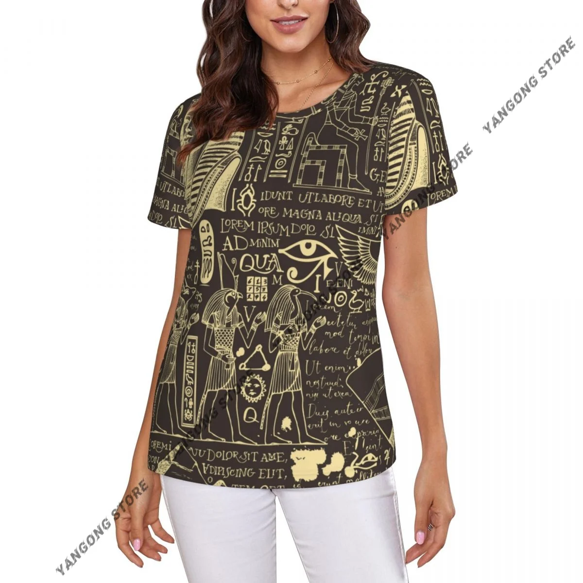Womens Short Sleeve Ancient Egypt Egyptian Gods Casual Tee Clothing Crewneck Woman T-Shirts