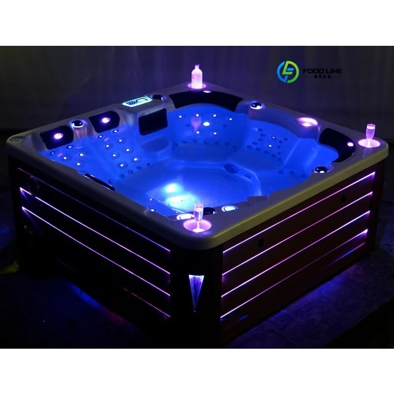 2026 Hot Sale FL Customized Rectangular Outdoor Hot Tub Square Pattern Acrylic Family Spa Pool Air-Jetted Massage Feature