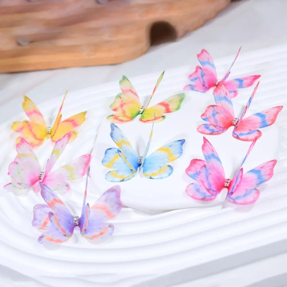 3D Organza Fabric Butterfly Appliques Double-layer Gradient Color Simulation Mesh Butterfly Patch Translucent