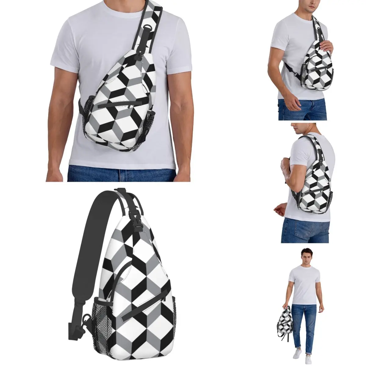 Tons 3D Cubos Geométrica Crossbody Sling Sacos Saco No Peito Nordic Scandi Abstrato Ombro Mochila Daypack Caminhadas Ao Ar Livre Ciclismo