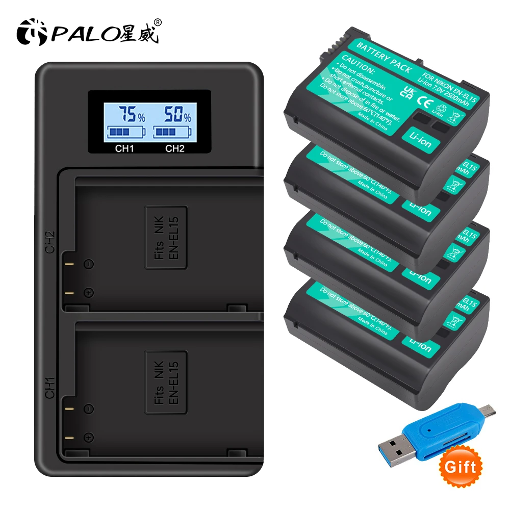 PALO 2500mAh EN-EL15 ENEL15 EN EL15 decoded Camera Battery For Nikon D600 D610 D800 D800E D810 D7000 D7100 D7200 V1