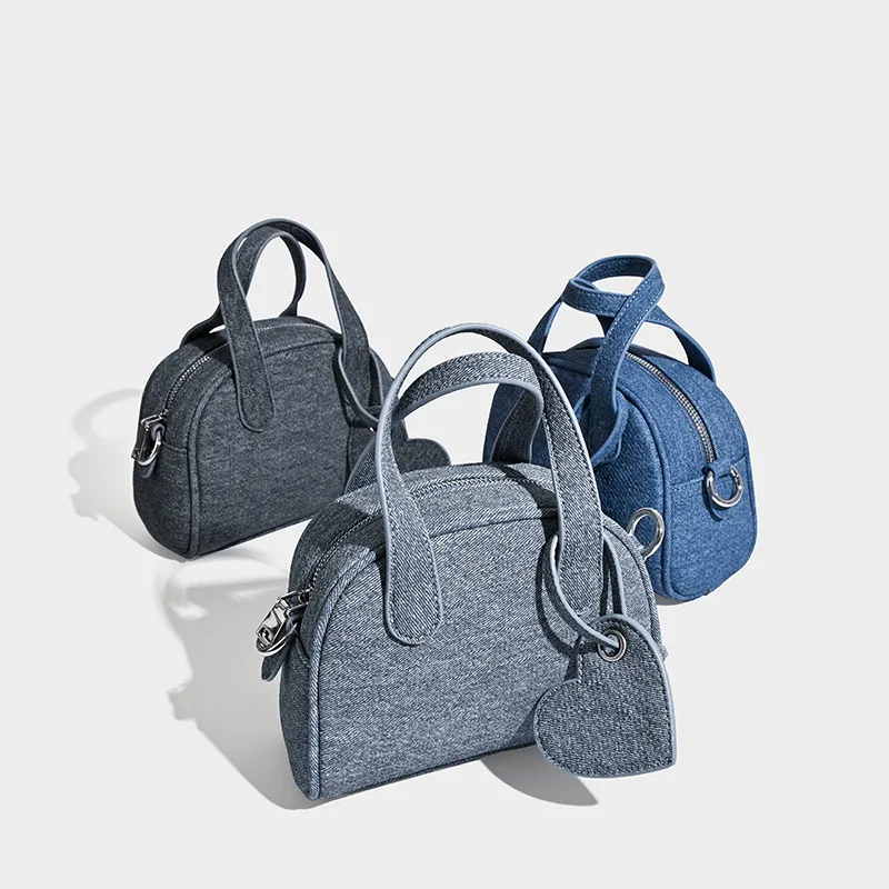

Retro imitation denim women's handbag, small Boston bag, trendy designer women's shoulder crossbody bag