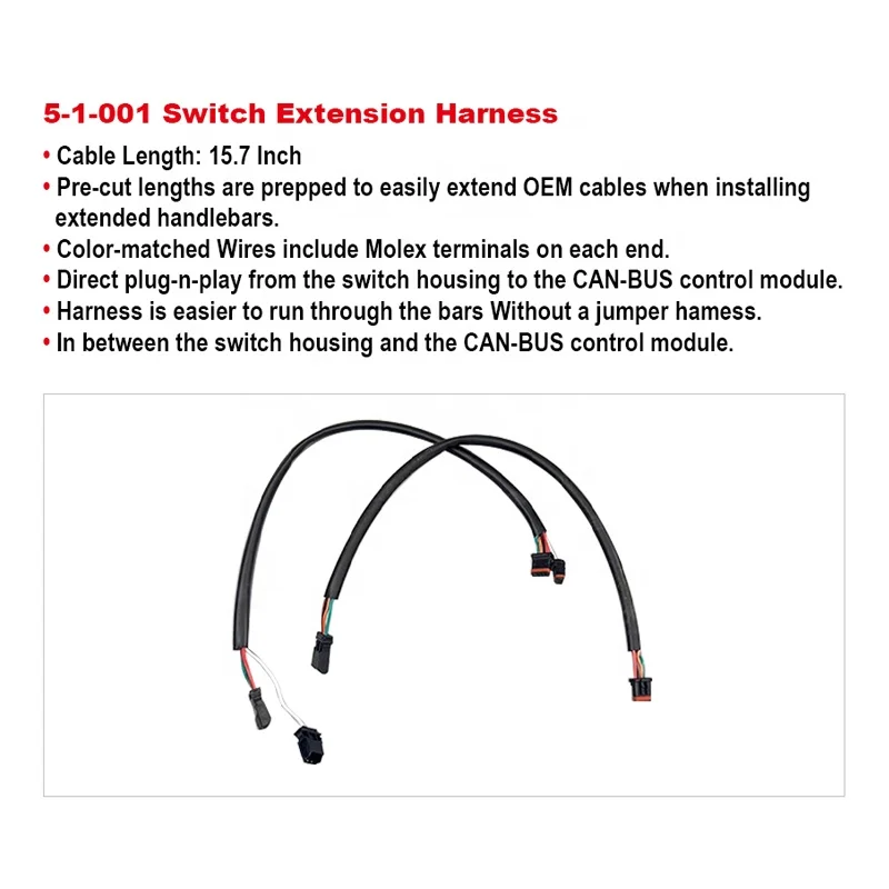 15.7 Inch Carbon Motorcycle Handlebar Throttle Wire/Turn Signal Relocation Can-Bus Switch Extension Harness for Body Systems