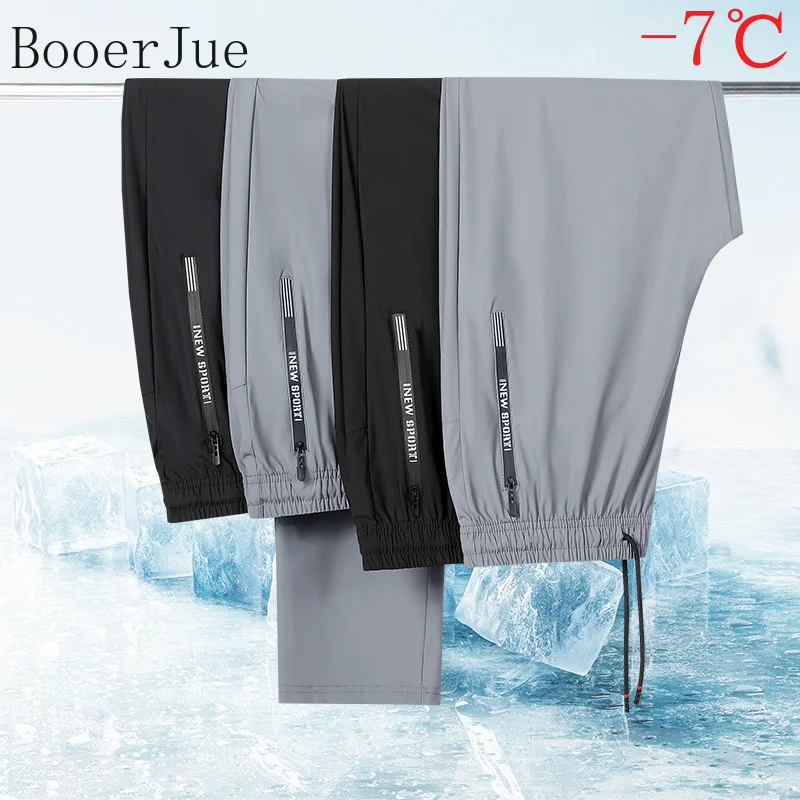 Plus Size Ice Silk Summer Pants Quick Drying Sweatpant Male Fashion Lightweight Zipper Pocket Thin Big Large Elastic Trouser 8XL