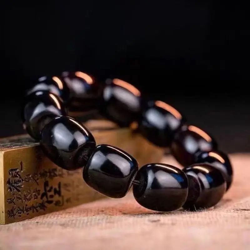 Natural Yak Horn Bead with Black Gold Thread, Unisex Buddhist Beads, Tibetan Ethnic Style Old Material Jewelry Bracelet