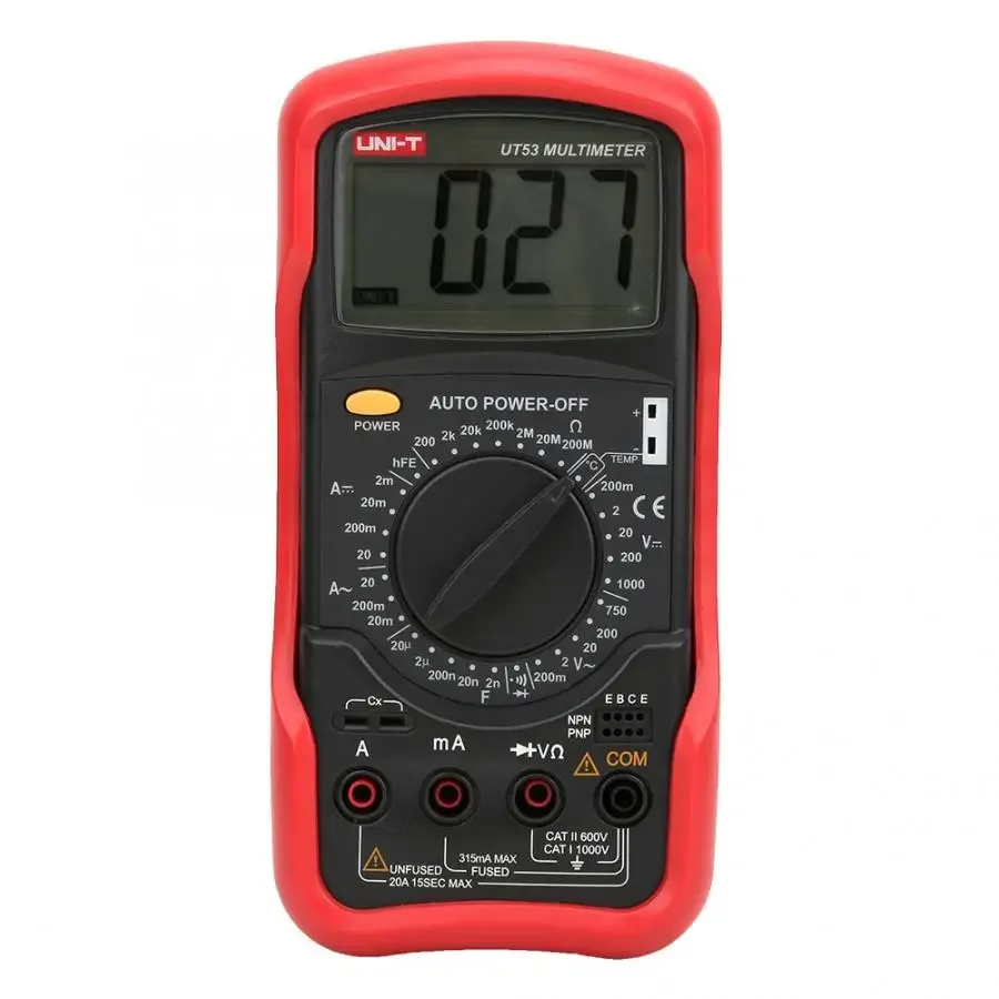 

UNI-T UT53 Digital Multimeter AC DC Voltmeter Ammeter Capacitance Ohmmeter Diode/Transistor Temperature Test