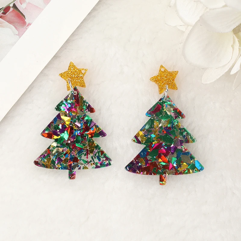 6Pcs Christmas Charms Creative Acrylic Star Tree Pendant For Necklace Keychain Diy Making Accessories