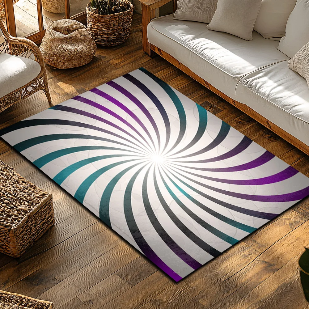 Tuniu Striped Round Rug Non-Slip Home Decor Indoor Outdoor Mat Living Room Floor Mat