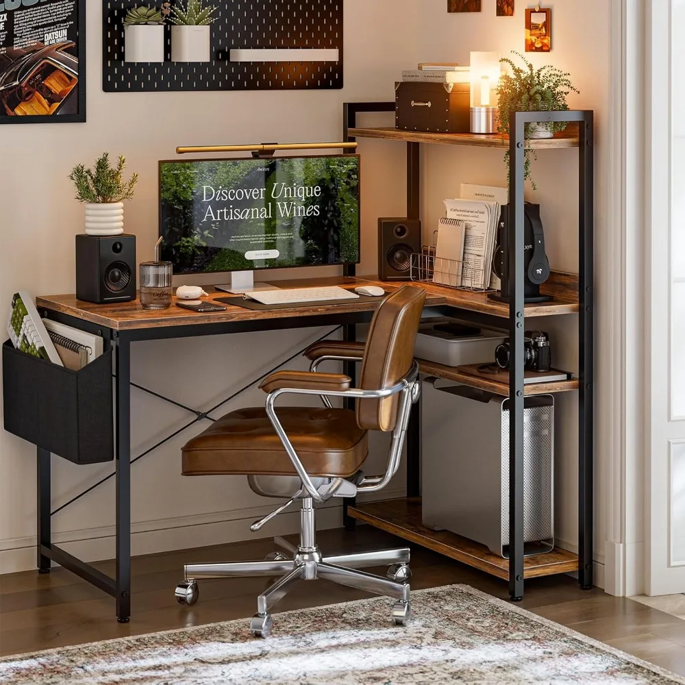 40 Inch Corner Computer Desk with Reversible Storage Shelves for Home Office and Study