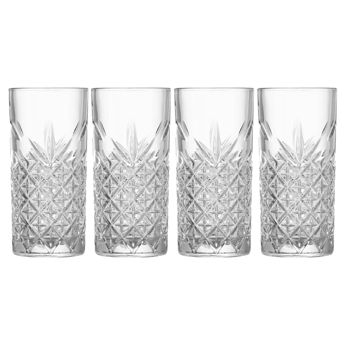 4PCS Timeless 10 Ounce Highball Glasses, Etched Drinking Glasses Clear Glass Water Glasses,Lead-Free,For Juices Or Cocktails