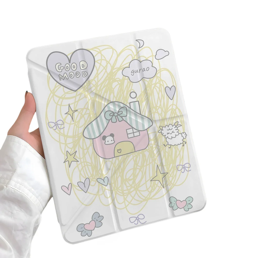 Lines House Pen Slot Tablet Case For Mini7 6 iPad Pro 2024 2022 2021 2020 2019 2018 2017 11 10 9 8 7 6 5 Air7 6 5 4 3 2 1 Cover