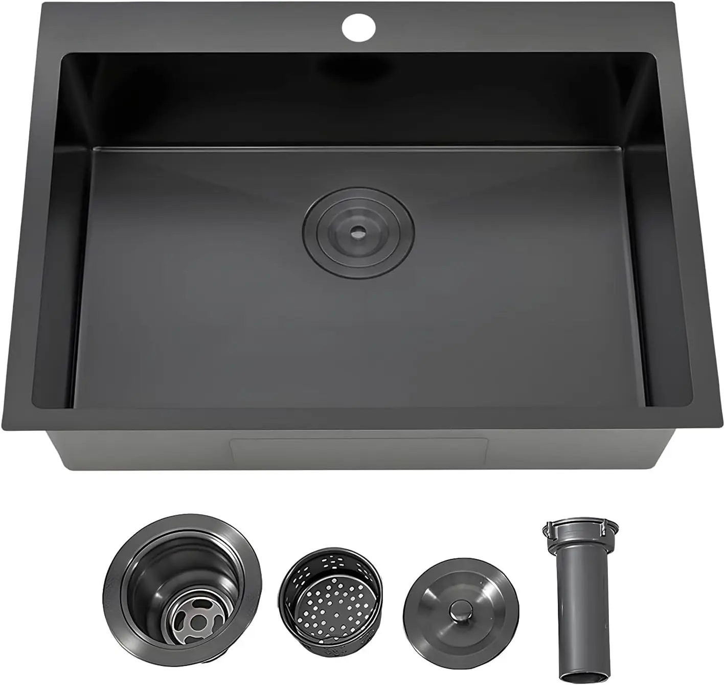 

18' Black Drop-In Kitchen Sink, 16 Gauge Stainless Steel Single Bowl, RV Bar Sink with Strainer