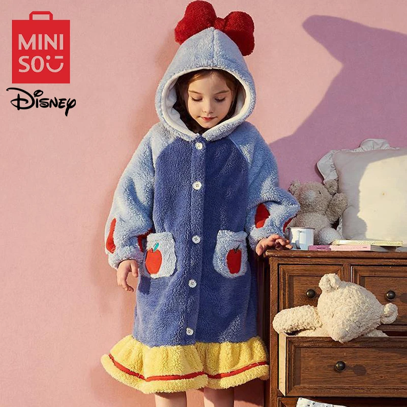 MINISO Disney Snow White Girl's Sleepwear Kawaii Daisy Princess Pajamas Cartoon Winter Warm Robe Cute Windproof Kids Shower Robe